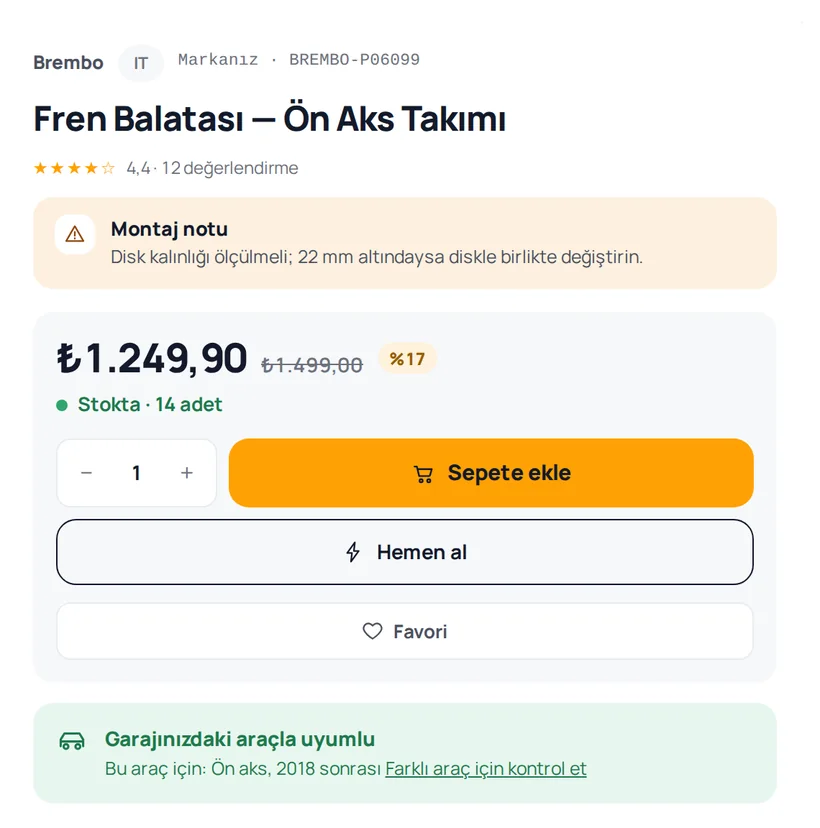 Markanın sitesinde ürün sayfası